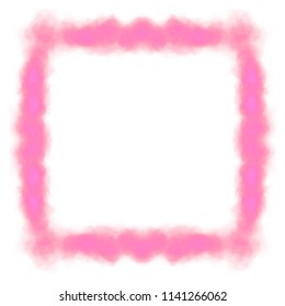 pink fluorescent watercolor squared cloudscape frame border pattern, vector illustration