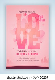 Pink Flyer, Banner or Pamphlet design with stylish text Love for Valentine's Day Party celebration.