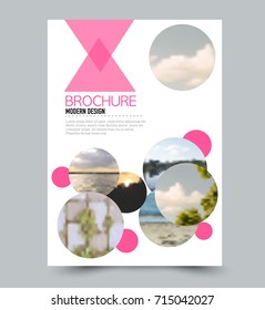 Pink flyer design template with built in images. Brochure for business, education, presentation, advertisement. Corporate identity style concept. Editable vector illustration.