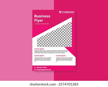 Pink flyer with a white background and a black and white checkered border