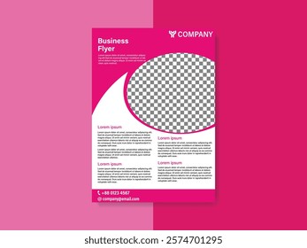 Pink flyer with a white background and a black and white checkered border