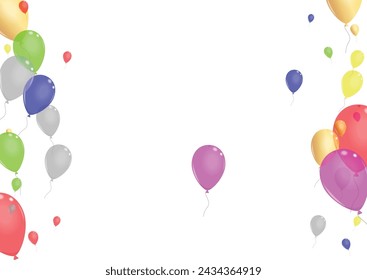 Rosa fliegender Hintergrund weißer Vektor. Ballon Dekoration Hintergrund. Gelbes Band. Buntes Helium. Rahmen für Ballonsymbole.