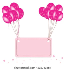 Pink flying balloon place for text with confetti wallpaper 