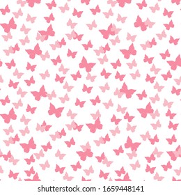 Pink flying butterflies vector seamless pattern, repeating background.