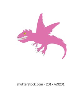 Pink flying dinosaur on white background, vector illustration.