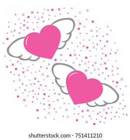 pink flying hearts with glitters