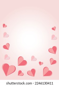  Pink flying hearts.Vector illustration. Paper decorations for Valentine's Day.