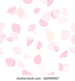 Pink Flying Petals Of Sakura. Seamless Background. Vector