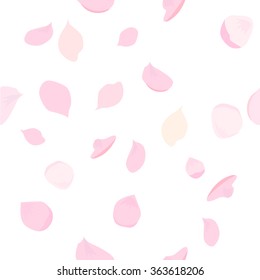 pink flying petals of sakura. Seamless background. Vector