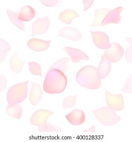 pink flying petals of sakura. Seamless background. Vector