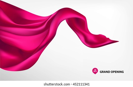 Pink flying silk fabric on white background for grand opening ceremony