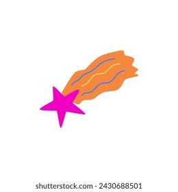 Estrella voladora rosa con estilo plano de la pista naranja, ilustración vectorial aislada sobre fondo blanco. Elemento de diseño decorativo, estrella, galaxia y cosmos, estrella en caída
