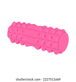 Pink foam roller, cartoon flat vector illustration isolated on white background. Tool for pilates, yoga and self massage. Myofascial release exercise equipment.