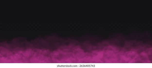 Pink Fog effect on transparent dark background. Vector Smoke cloud.
