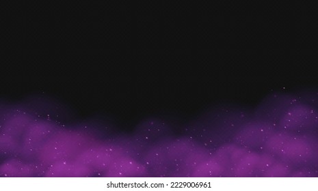 Pink fog, magic smoke isolated on transparent background. Realistic smog with sparkles, haze, mist or cloudiness effect. Vector illustration.