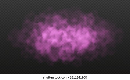 Pink fog or smoke cloud isolated on transparent background. Realistic smog, haze, mist or cloudiness effect. Realistic vector illustration.