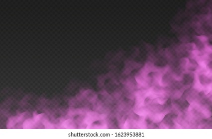 Pink fog or smoke cloud isolated on transparent background. Realistic smog, haze, mist or cloudiness effect. Realistic vector illustration.
