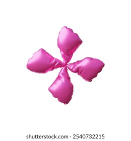 Pink foil balloon with abstract shape, star or flower. 3D icon. Crumpled latex material. Ideal for parties or holidays. Y2K style. Metallic shine. Vector illustration isolated on white background.