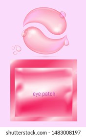 Pink foil or plastic sachet for cosmetic and eye gel patches with transparent drops