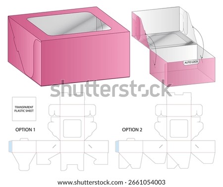 Pink Foldable Box with Transparent Window and DieCut Packaging Templates