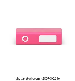 Pink folder binder 3d icon. Reclining volumetric archives with business information. Case of annual reports and recording projects. Portfolio for data storage. Isolated realistic vector
