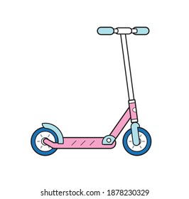 Pink folding kick scooter isolated cartoon vector icon