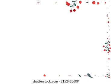 Pink Foliage Background White Vector. Herb Object Set. Green Berries Autumn. Material Card. Leaves Sale.