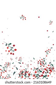 Pink Foliage Background White Vector. Leaves Season Design. Green Berries Wood. Label Set. Herb Backdrop.
