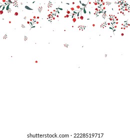 Pink Foliage Background White Vector. Leaves Decoration Card. Green Leaf Collection. Poster Set. Berries Pattern.