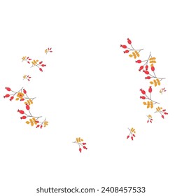 Pink Foliage Background White Vector. Leaves Dry Card. Red Leaf Forest. Season Frame. Herb Tree.