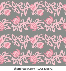 Pink folk flowers seamless pattern