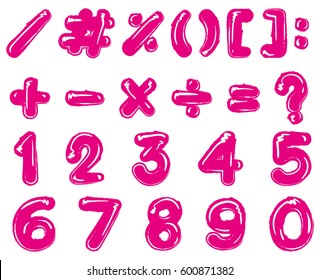 Pink font design for numbers and signs illustration