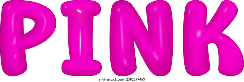 Pink font  glossy letters in cartoon style. Fonts voluminous inflated from balloon