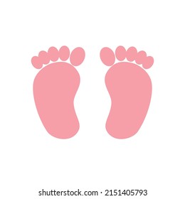 pink footprints of children's feet on a white background. toes and heels. vector illustration.