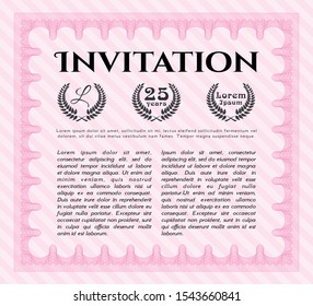 Pink Formal invitation. Artistry design. Vector illustration. With linear background. 