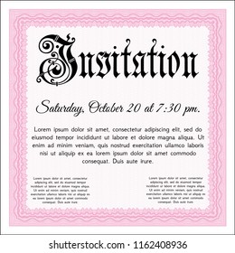 Pink Formal invitation. With background. Vector illustration. Money style design. 