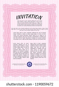 Pink Formal invitation. With background. Vector illustration. Money design. 