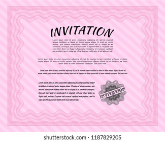 Pink Formal invitation. Beauty design. Complex background. Customizable, Easy to edit and change colors. 