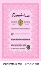 Pink Formal invitation. Beauty design. With complex background. Vector illustration. 