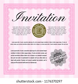 Pink Formal invitation. With complex background. Money style design. Vector illustration. 