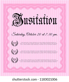 Pink Formal invitation. With complex background. Vector illustration. Lovely design. 