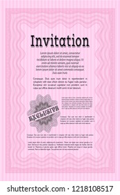 Pink Formal invitation. With complex background. Money Pattern design. Customizable, Easy to edit and change colors. 