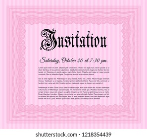 Pink Formal invitation. With complex background. Perfect design. Customizable, Easy to edit and change colors. 