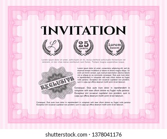 Pink Formal invitation. Complex background. Artistry design. Vector illustration. 