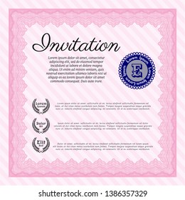 Pink Formal invitation. With complex background. Vector illustration. Cordial design. 