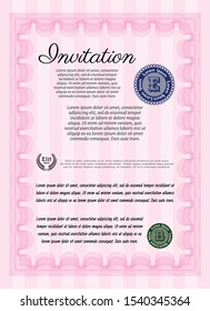 Pink Formal invitation. Complex background. Money Pattern design. Detailed. 