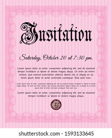 Pink Formal invitation. With complex background. Cordial design. Vector illustration. 