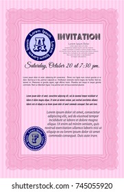 Pink Formal invitation. Complex background. Vector illustration. Money design. 
