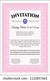 Pink Formal invitation. With complex linear background. Vector illustration. Retro design. 