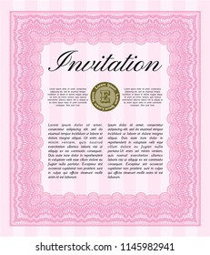 Pink Formal invitation. With complex linear background. Retro design. Detailed. 